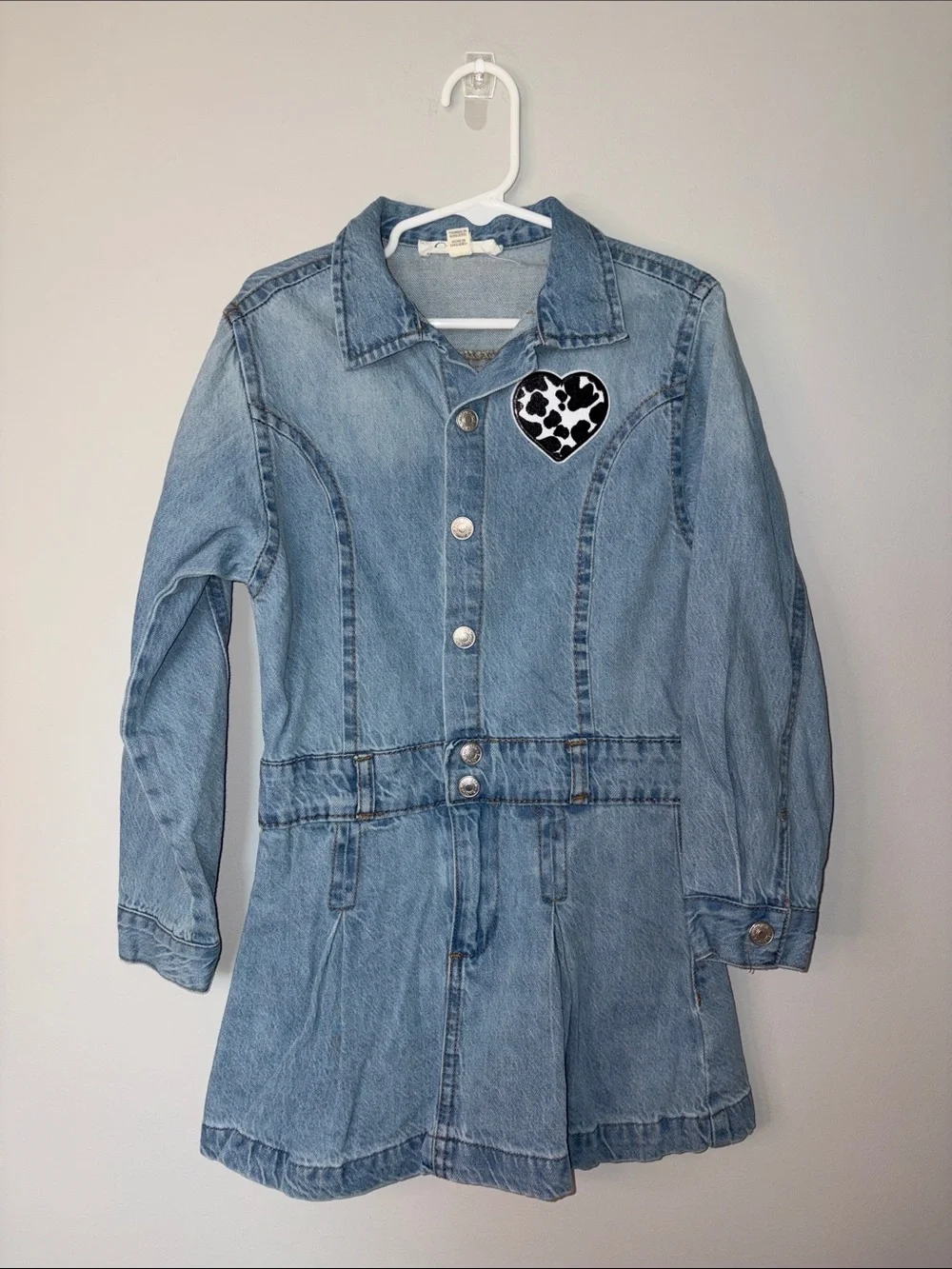 Jessica Simpson Light Blue Denim Dress with Cow-print Heart Patch